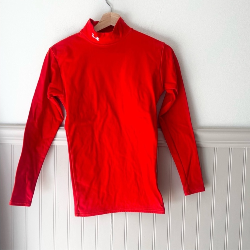 Under Armour Kids Vibrant Orange Long Sleeve Tee Fitted Turtleneck Boys Small
